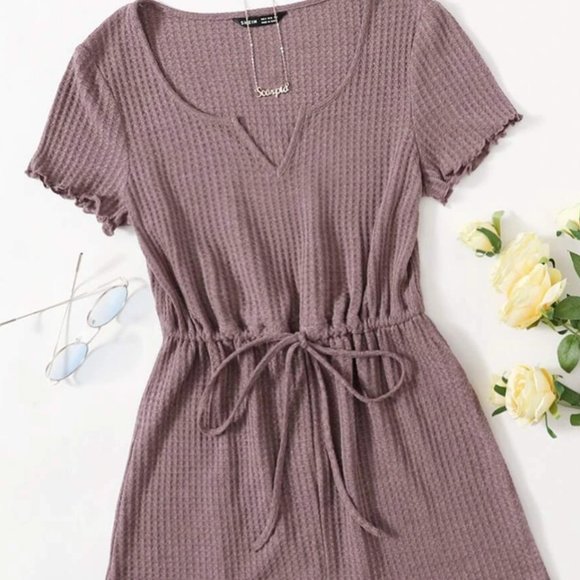 Notched Neck Lettuce Trim Romper - Picture 1 of 3